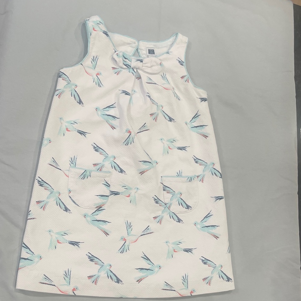 Janie and Jack White Dress with Aqua and Light Blue Bird Print